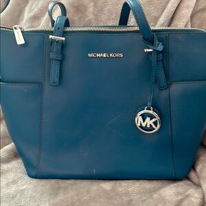 Michael Kors Teal Blue Leather Tote Call out see pictures